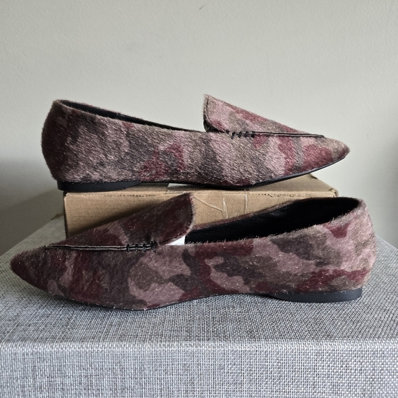 Cato Loafer Faux Calf Hair Flat Walking Shoes Brown Burgundy Green Size 7 - Picture 1 of 11